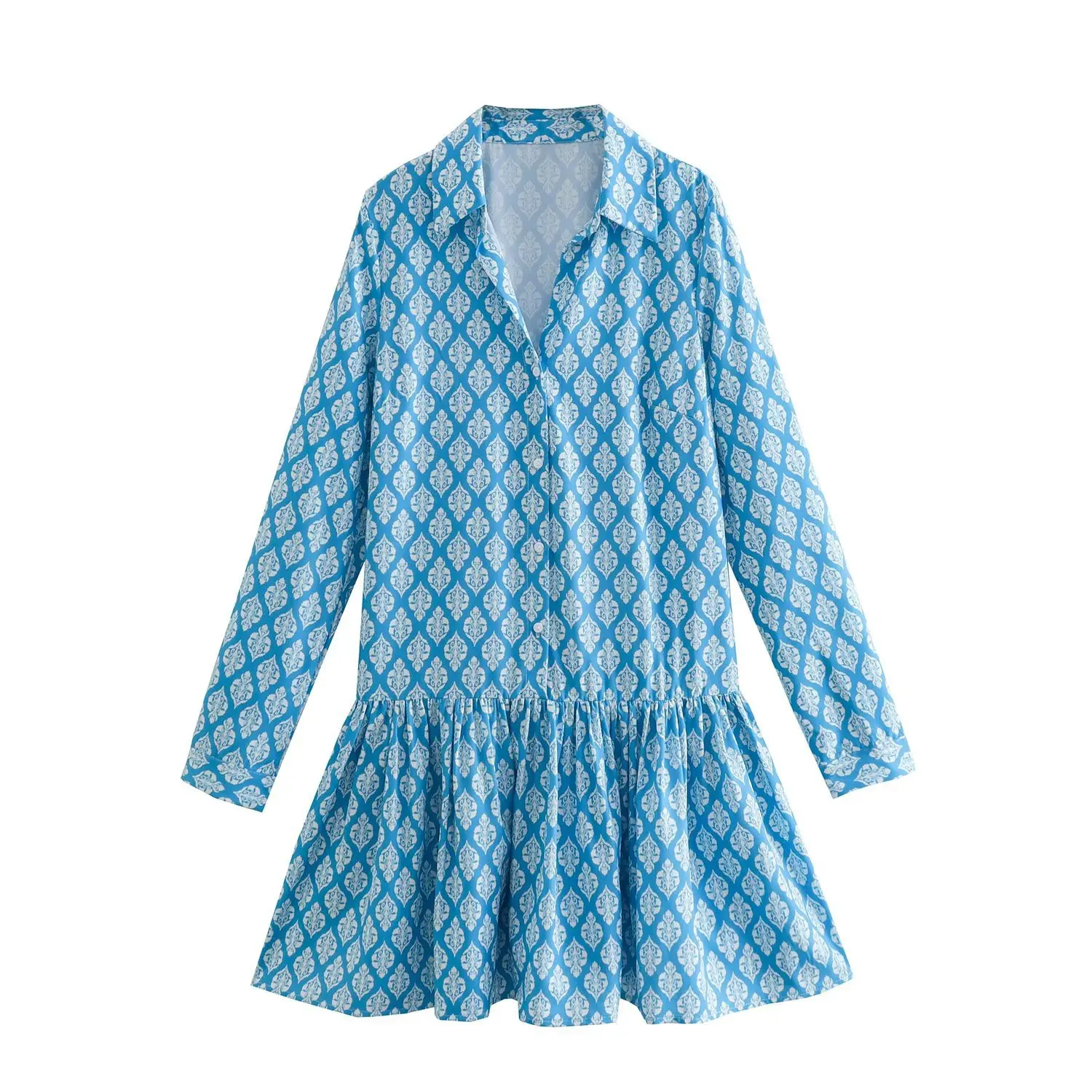 

Женское винтажное мини-платье с длинным рукавом, пуговицами спереди