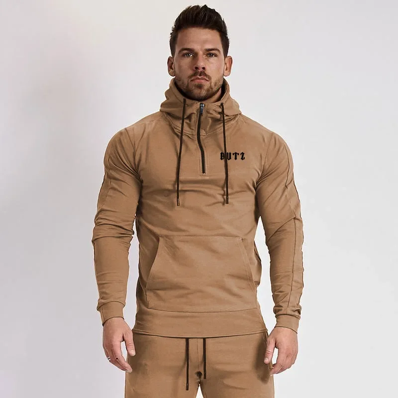 Fall Fitness Hoodie Men's Overhead Gym Running Training Clothes Trendy Brand Half Zip Jacket Comfortable Sportswear Hooded