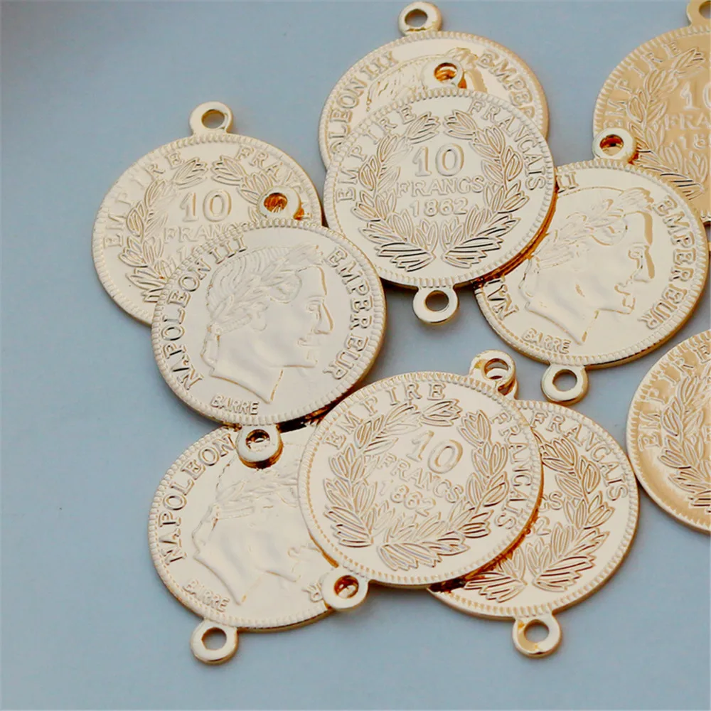 

14k copper-clad gold color 1862 portrait coin 19mm round pendant diy handmade bracelet necklace earrings double pendant