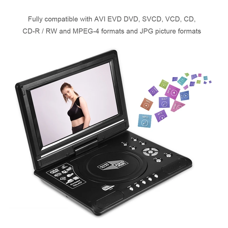 휴대용 DVD 플레이어 내장 카드 리더, 270 도 회전 스크린, Sd, Ms, Mmc 카드, EU 플러그, 직접 읽기 가능