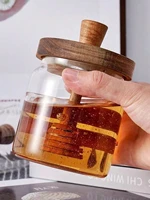 1/2/3pc Glass Honey Jar Honey Pot Airtight Advanced Glass Sealed Tank Mixing Rod with Wooden Cover Transparent Honey Bottle 1
