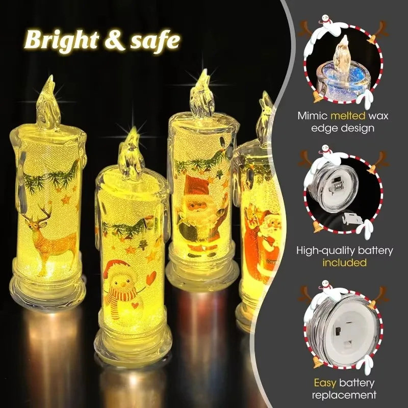 Christmas Santa deer LED Dripping Candle Emitting Color:Style H-4PCS 3