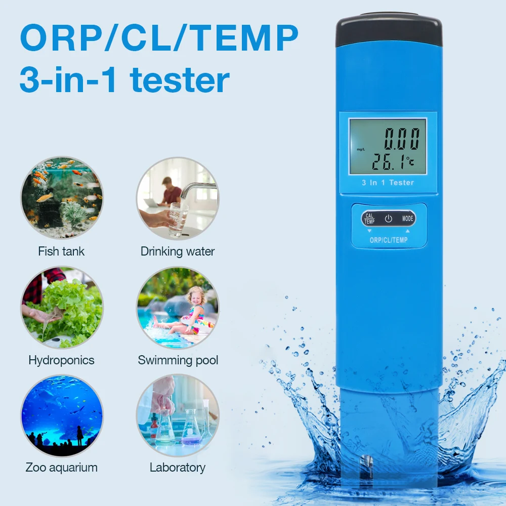 Water Quality Tester 3-in-1 LCD Meter for Aquarium Pool Hydroponics