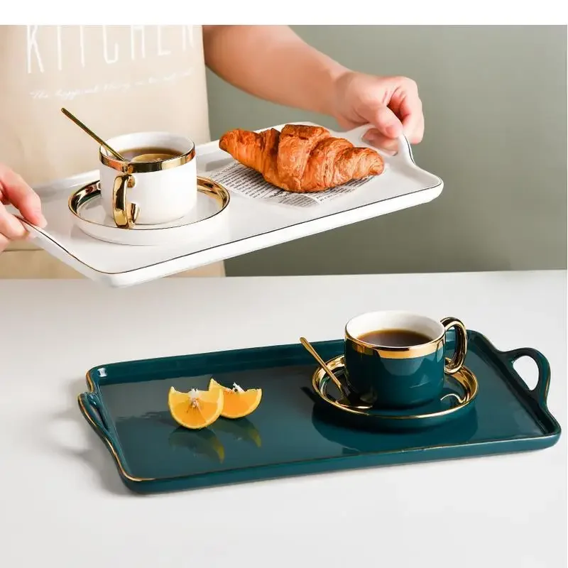 

Trays Household Disk Tray Storage Tea Ceramic Drain Organize Teacup Phnom Rectangular Desktop Penh Grocery Key