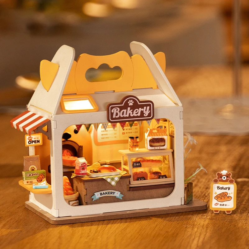 New Super World 3D Puzzle Miniature House Creative DIY Milk Bread Box Assembly Small House with Atmosphere Light Children's Toy 3