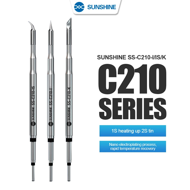 SUNSHINE C210 Series Integrated Soldering Iron Tips and Heating Core Efficient Heat Conduction Temperature Recovery for GVM T210