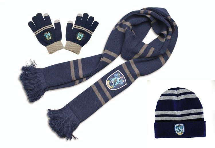 Scarf Accessories Knitting Scarf Hogwarts Cosplay Knitted Hat Gloves Three Pieces Gryffindor Slytherin Children Adult Gift