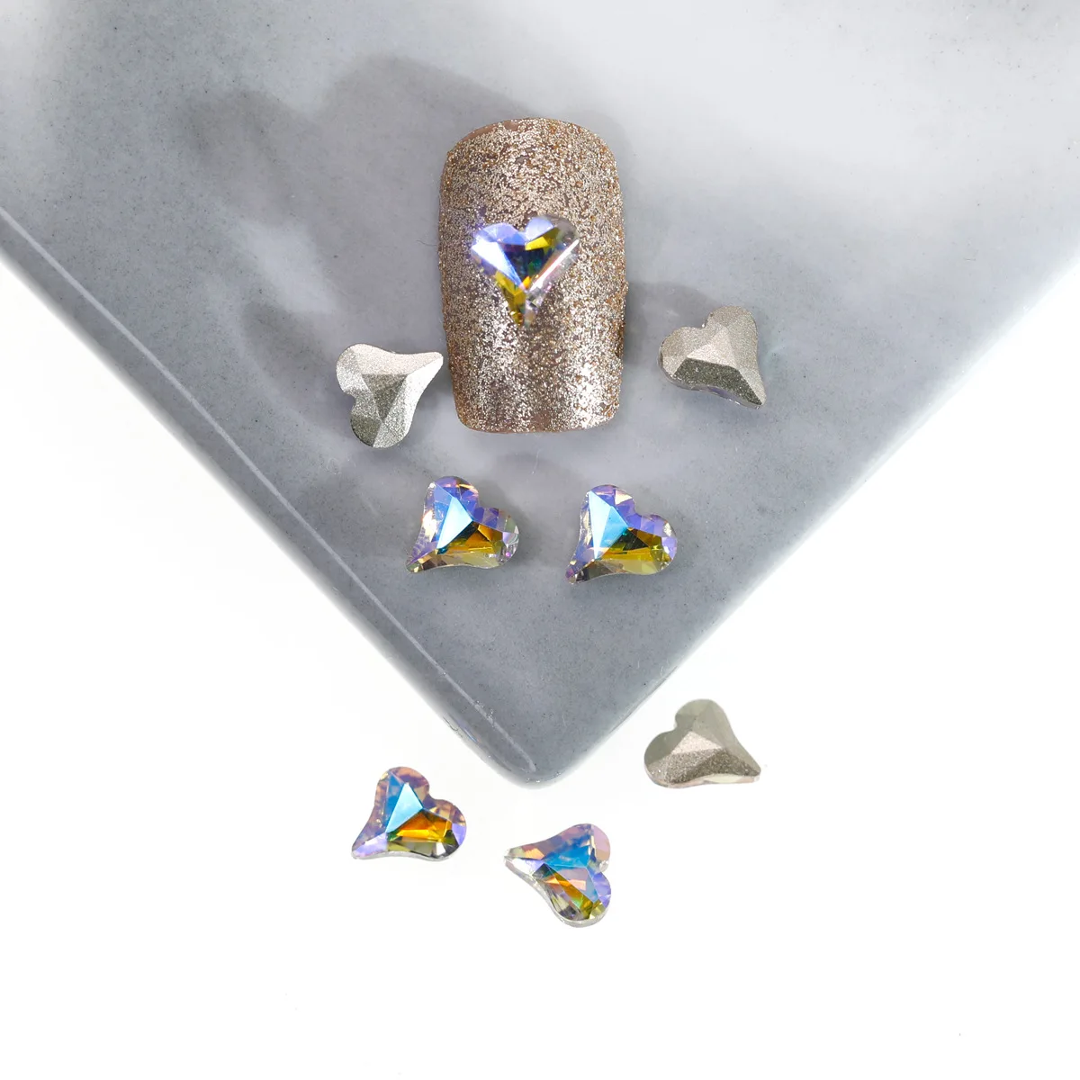 50 stücke 6x7mm heißer Verkauf spitzer Boden Farbe krumm Pfirsich Herz gemischte Farbe weiß Mondlicht Nagel Verbesserung Diamant – Detail 7