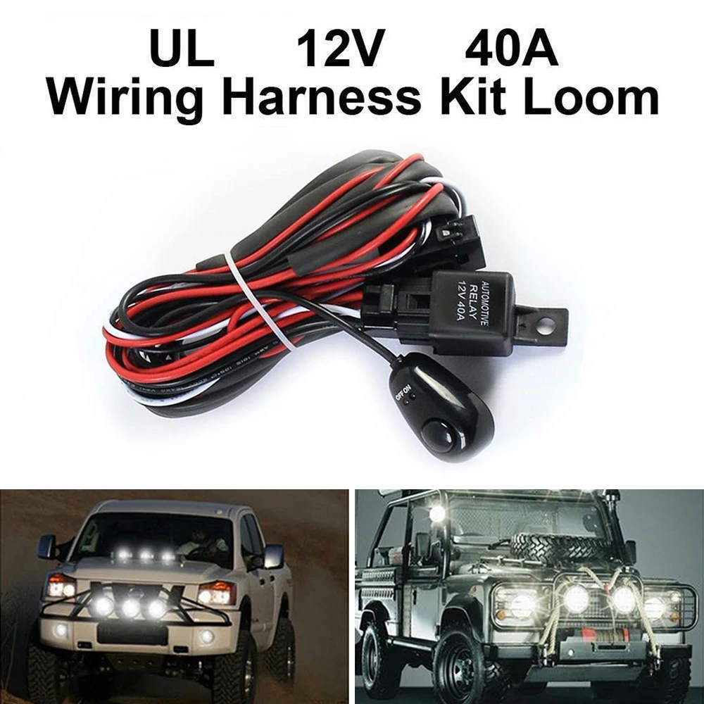 

12v 40A Fog Light Spotlight Driving Lamp Universal Wiring Kit Car Auto Wiring Harness Fuse Switch Controller Cable