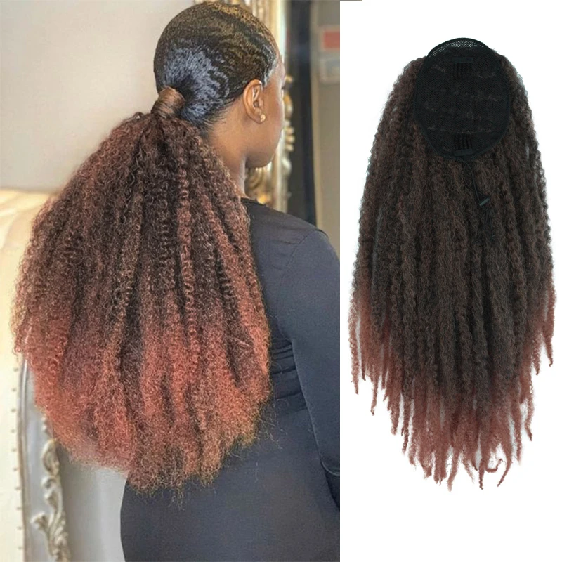 

Kinky Afro Kinky Ponytail Extension for Black Women 18 Inch Long Drawstring Ponytail Synthetic Natural Color Clip on Ponytails