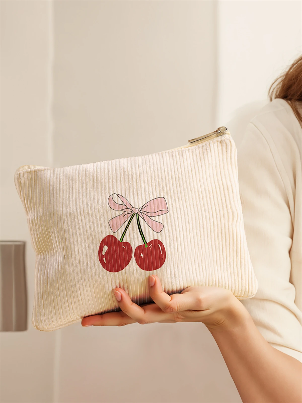 Women's Corduroy Travel Cosmetic Bag Portable Large Capacity Makeup Storage Organizer Zipper Clutch Purse Make up Bag