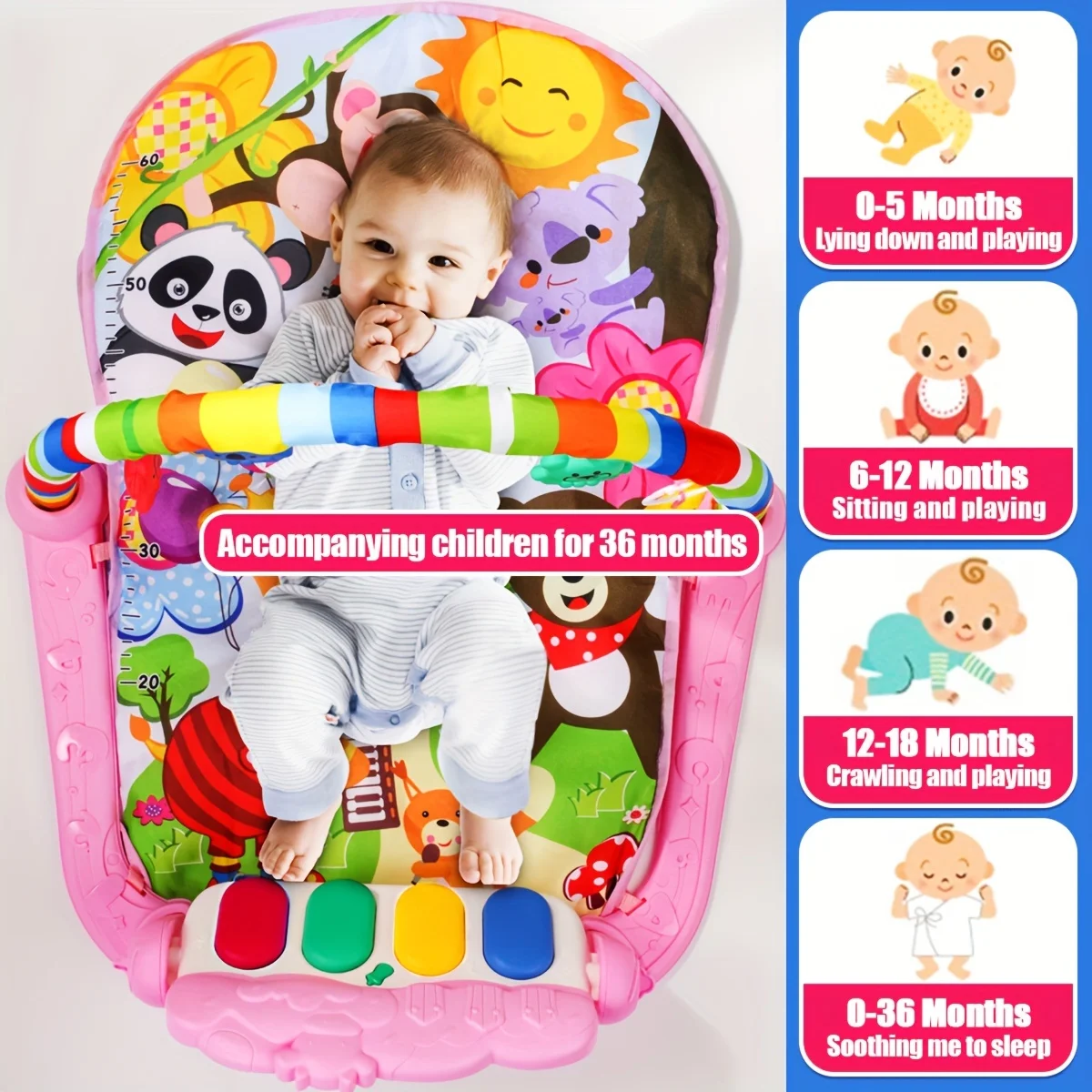 Baby Gym Play Mat with Music Pedal Piano Light Toy Rack Hanging Doll Educational Fitness Rack Toy Xmas Gift for Infants Toddlers 3