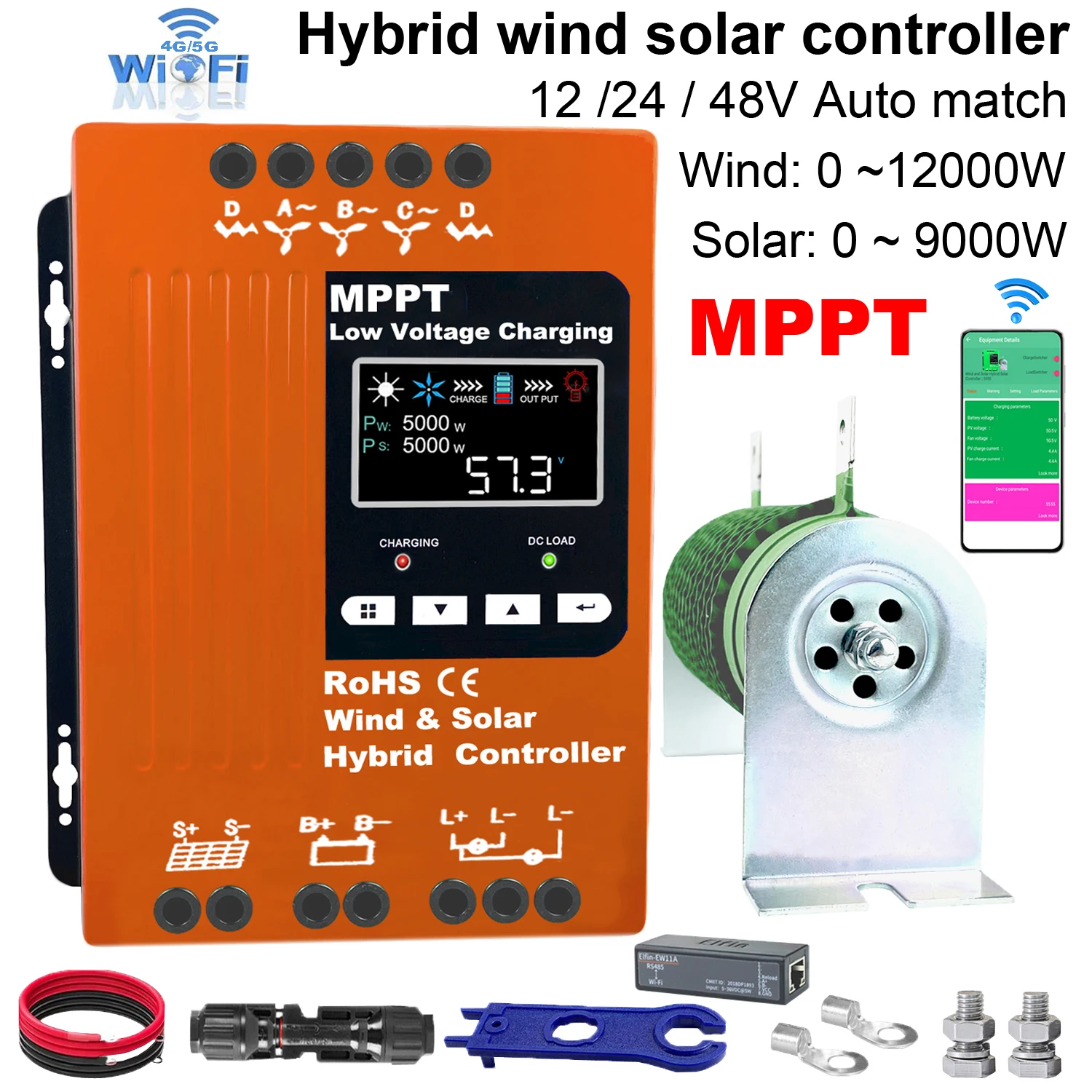 ตัวควบคุมการชาร์จแบบดับเบิ้ล MPPT สำหรับระบบไฮบริดพลังงานแสงอาทิตย์และพลังงานลม 6000w 12v 24v และ 24v 48v ตัวควบคุมอัตโนมัติสำหรับใช้ในบ้าน เครื่องกำเนิดไฟฟ้าพลังงานลม 1