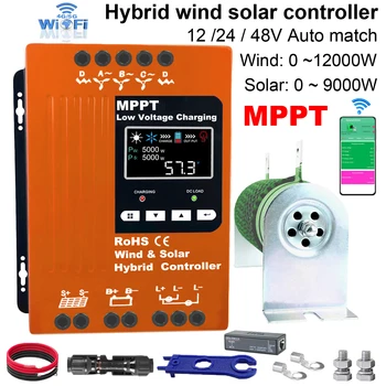 ตัวควบคุมการชาร์จแบบดับเบิ้ล MPPT สำหรับระบบไฮบริดพลังงานแสงอาทิตย์และพลังงานลม 6000w 12v 24v และ 24v 48v ตัวควบคุมอัตโนมัติสำหรับใช้ในบ้าน เครื่องกำเนิดไฟฟ้าพลังงานลม 1