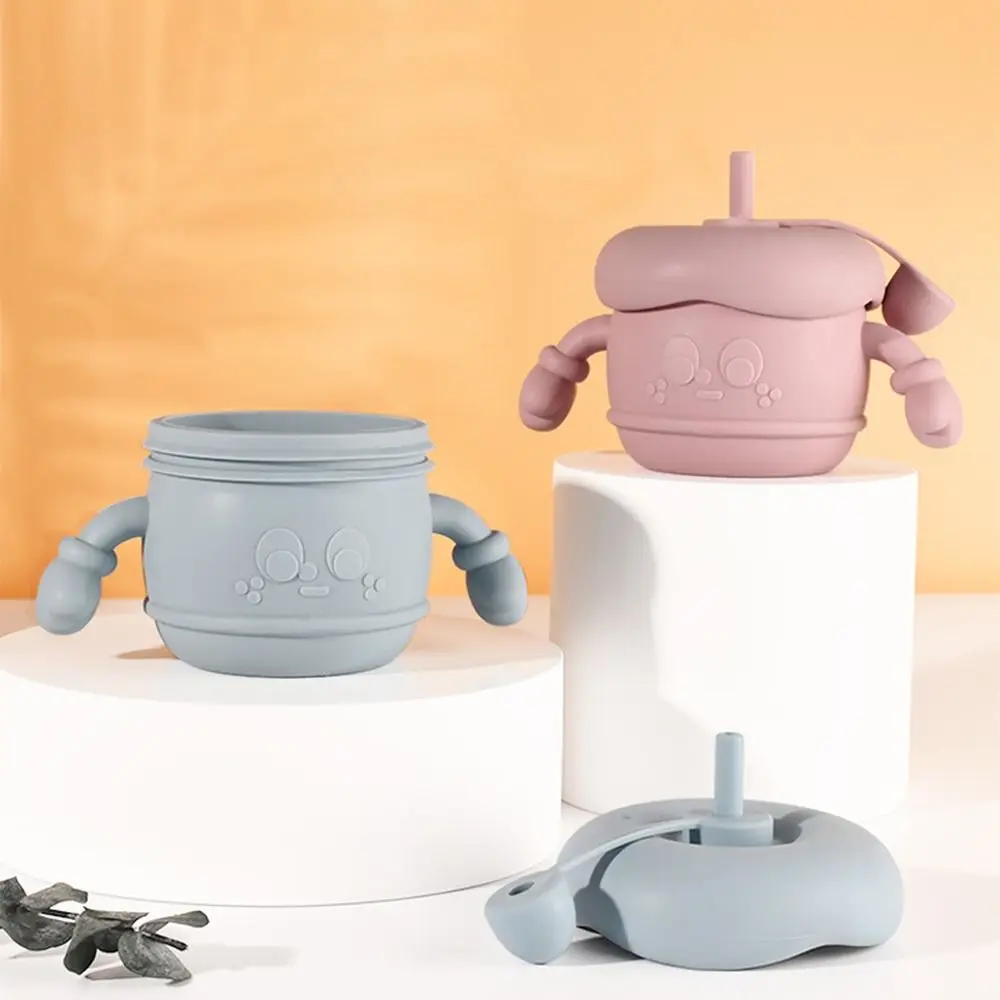 창의적인  훈련용 컵, 부드러운 실리콘 소재의 새지 않는 용 뚜껑 달린 컵, 미끄럼 방지 그립 용 빨대 물병