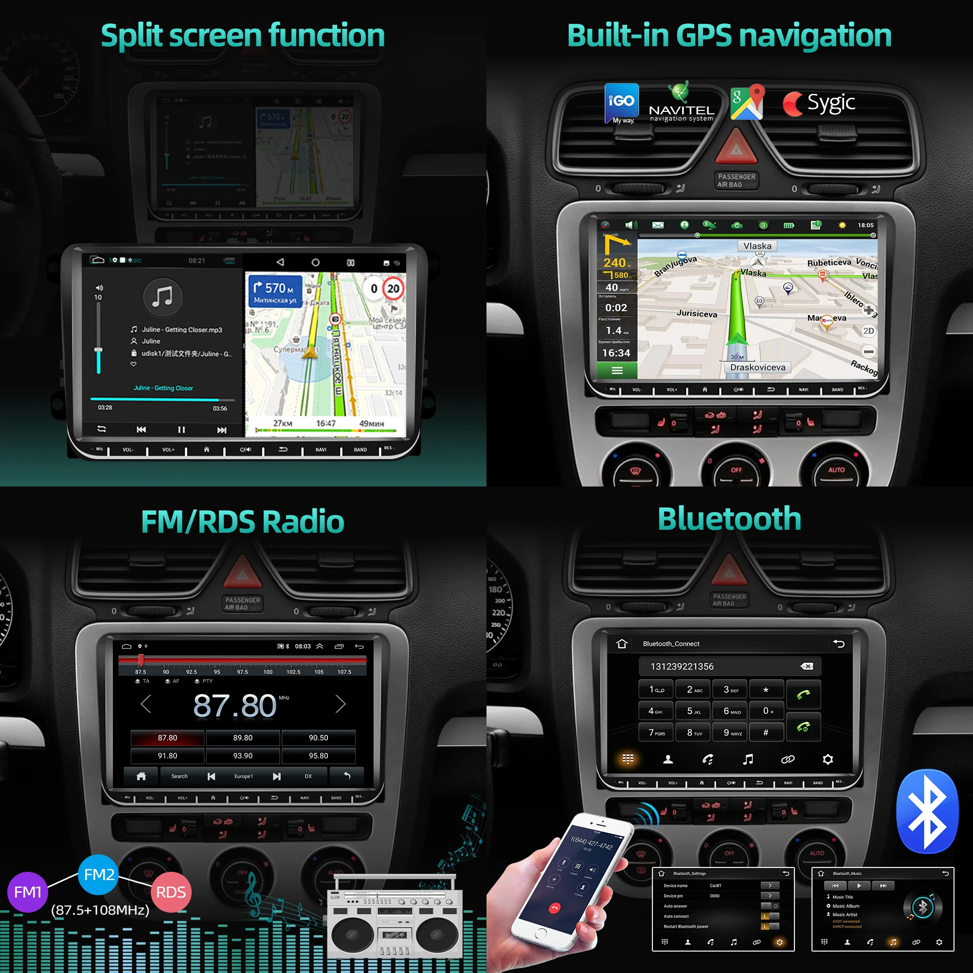 Camecho 9 pulgadas Radio de coche Android Auto Carplay para VW Volkswagen Golf 5 6 Touran Passat B6 Polo Jetta GPS WiFi reproductor Multimedia 5
