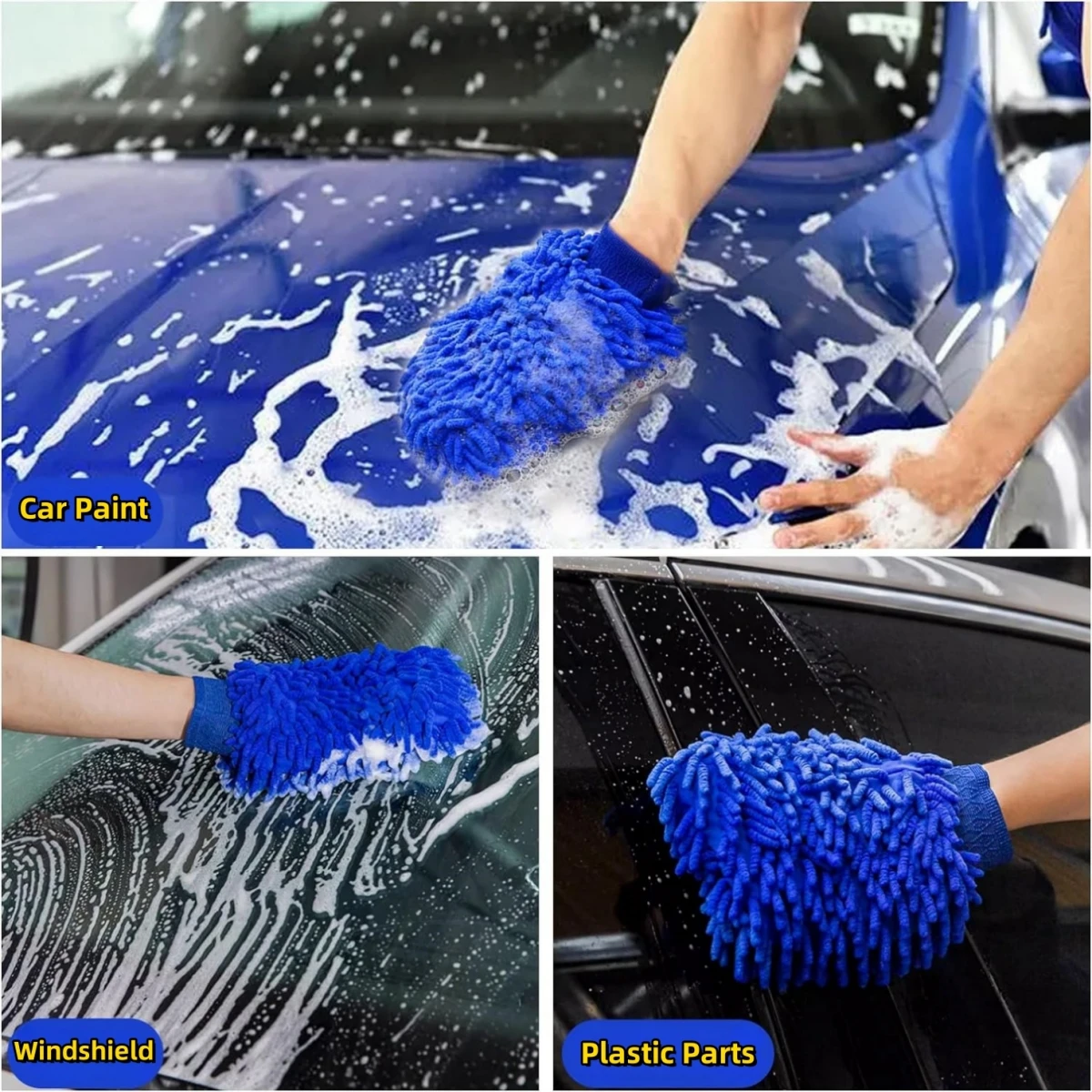 Mikrofaser-Autowaschhandschuh Doppelseitiger Chenille-Autohandschuh Ultra Saugfähiger Autowaschschwamm Kratzfreier Mikrofaser-Autoreiniger – Detail 4