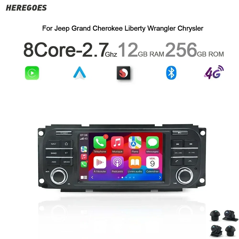 Carplay Android 14 Auto Radio Navigation 12 + 256GB GPS Multimedia Player Für Jeep Grand Cherokee Liberty Wrangler Chrysler Dodge