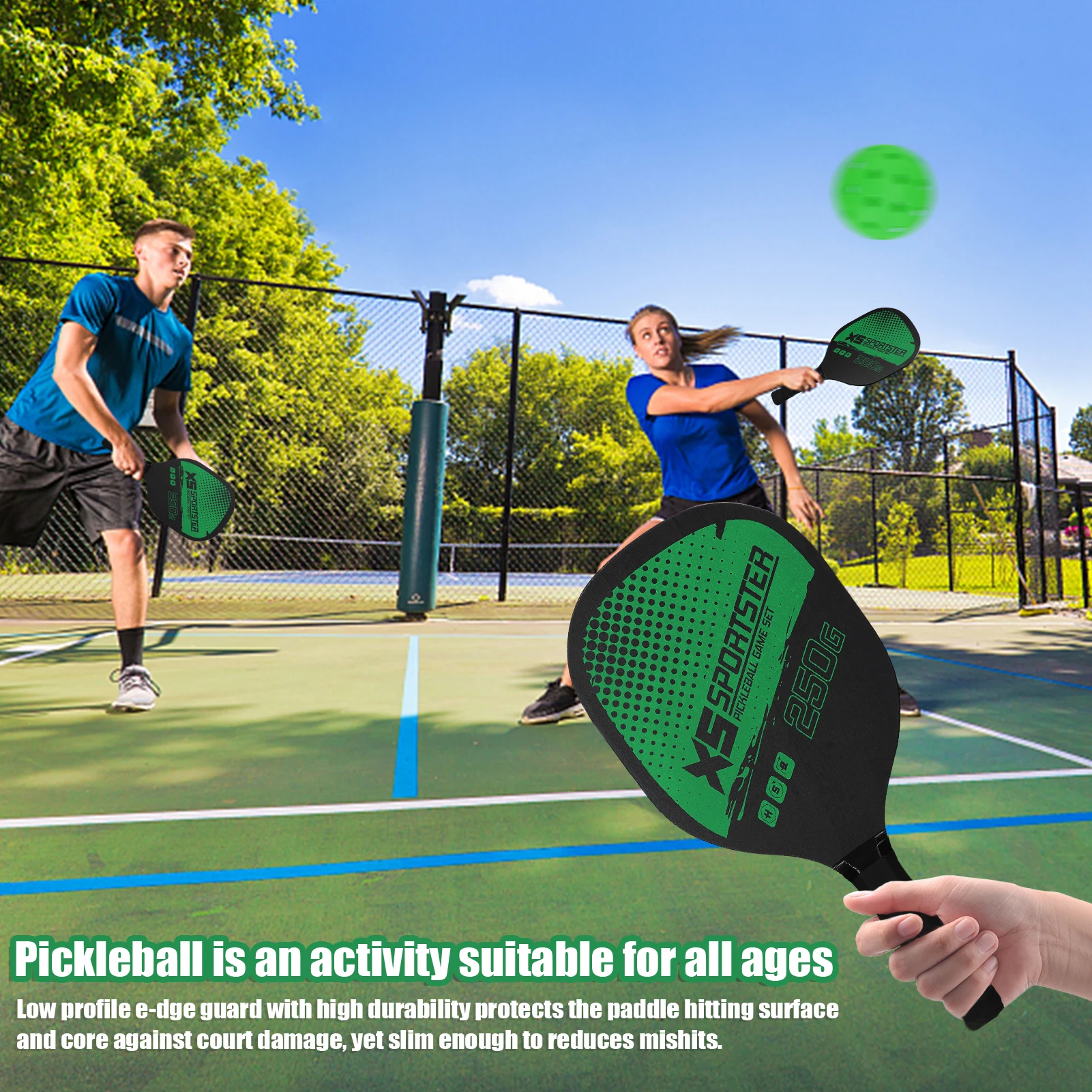 Pickleball Rackets Set Pickleball Paddle Set of 2 Rackets and 4 Pickleballs Balls Racquet with Balls Sports Accessory