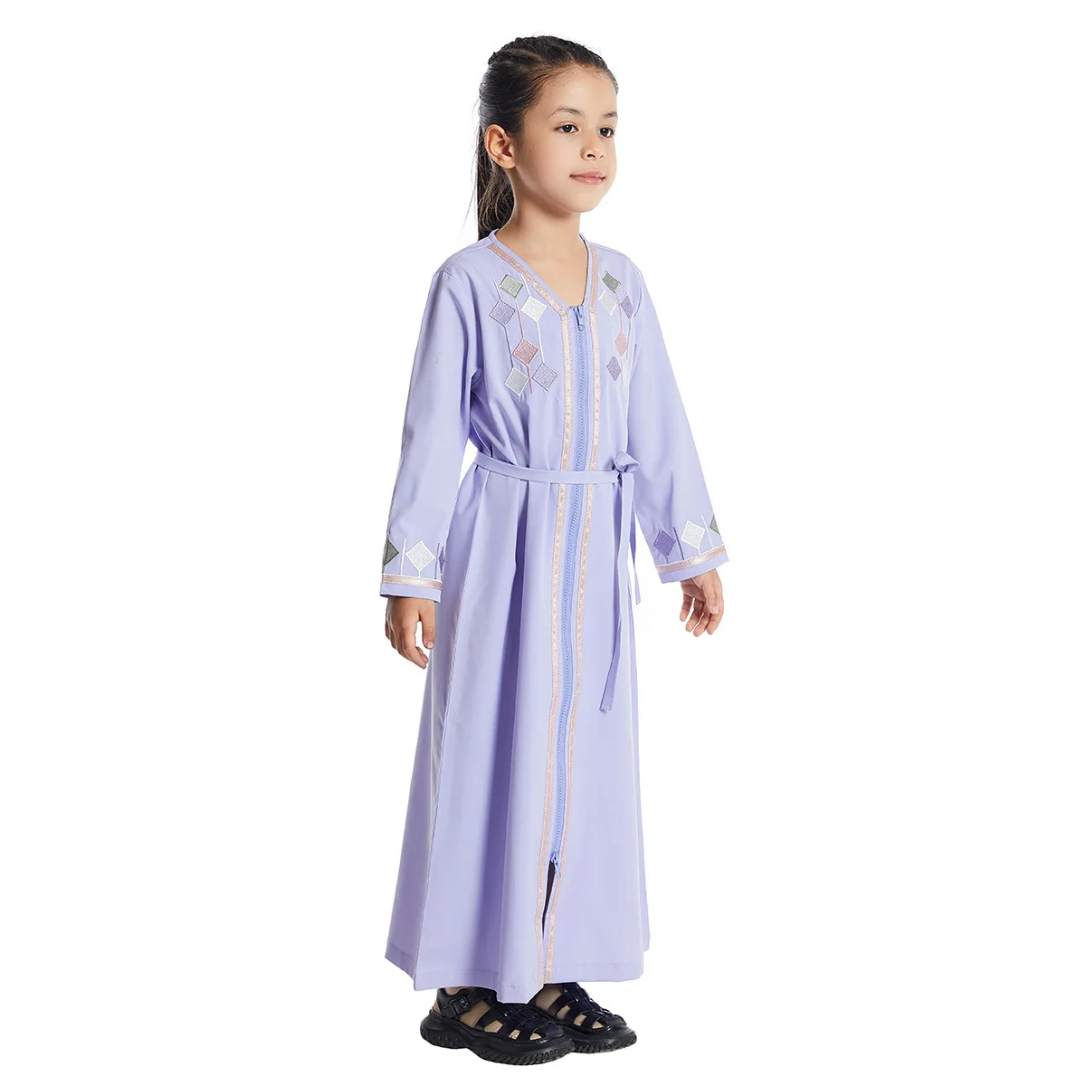 Muslim Islamic Girls Ramadan Embroidery Abaya Dress Children Long Sleeve Kaftan Gown Arab Prayer Robe Turkish Kids Clothing