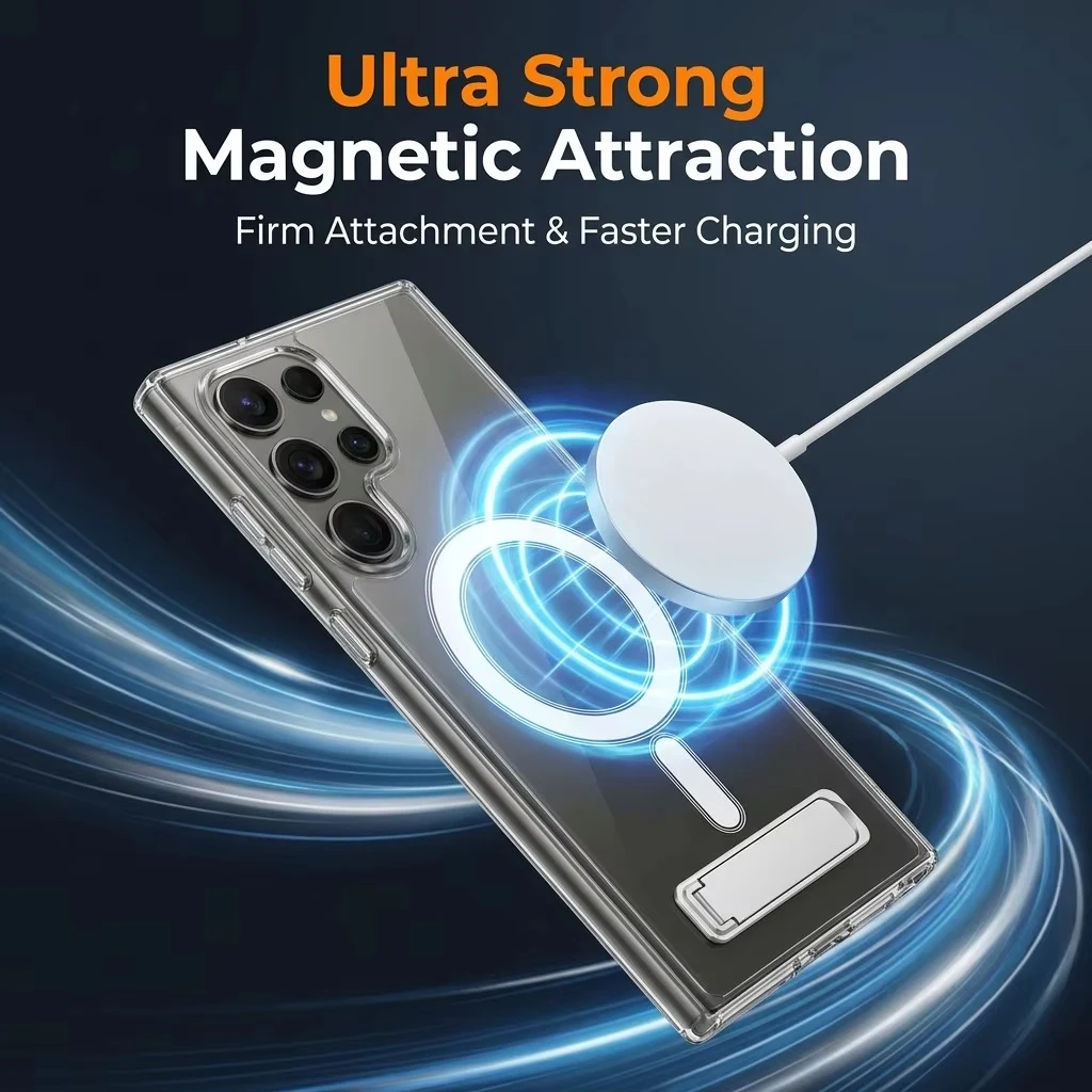 Enhanced Shockproof Magnetic Clear Stand Case - Drop Resistant Slim Hard Cover