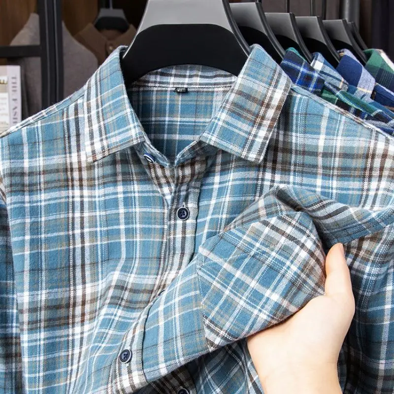 Oversized Fashion Flannel Plaid Men's Long Sleeve Cotton Shirt