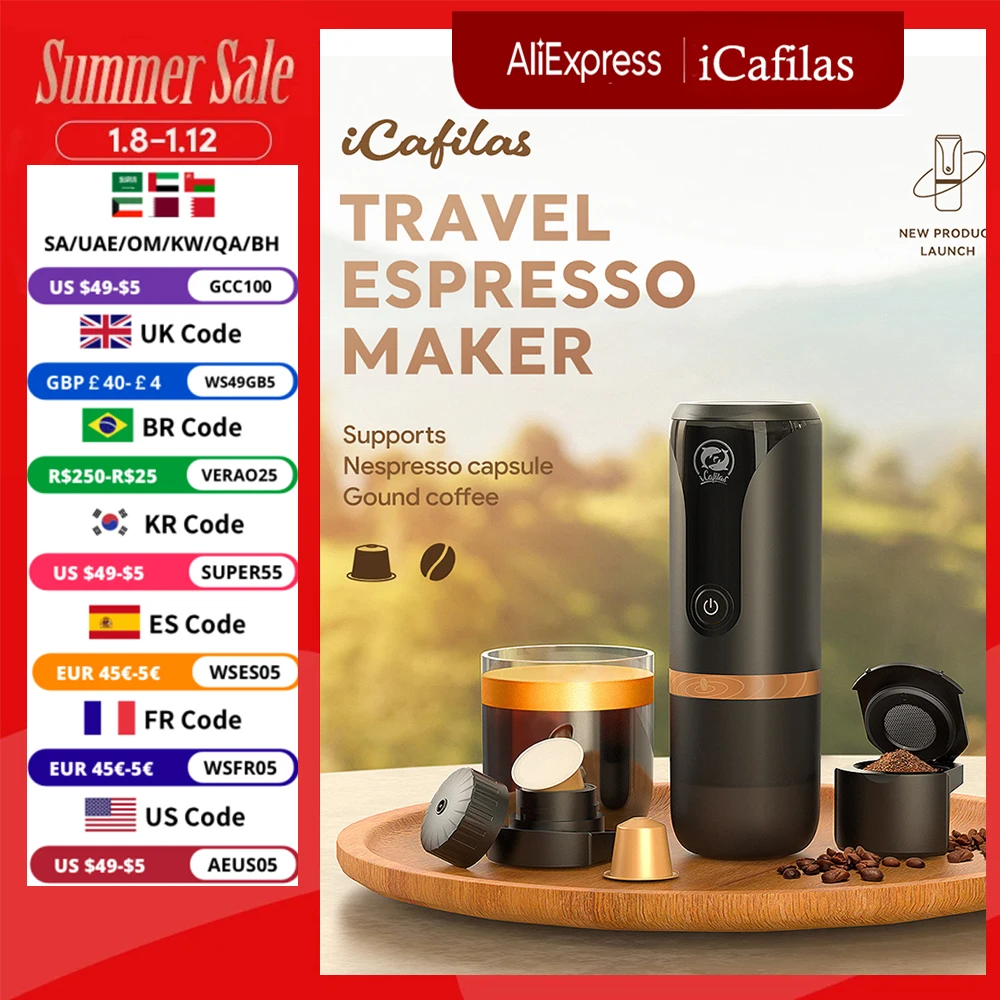 ICafilas-cafetera portátil para coche y hogar, máquina de café expreso compatible con Nexpresso Dolce Pod, cápsula de café en polvo, USB, cc 12V