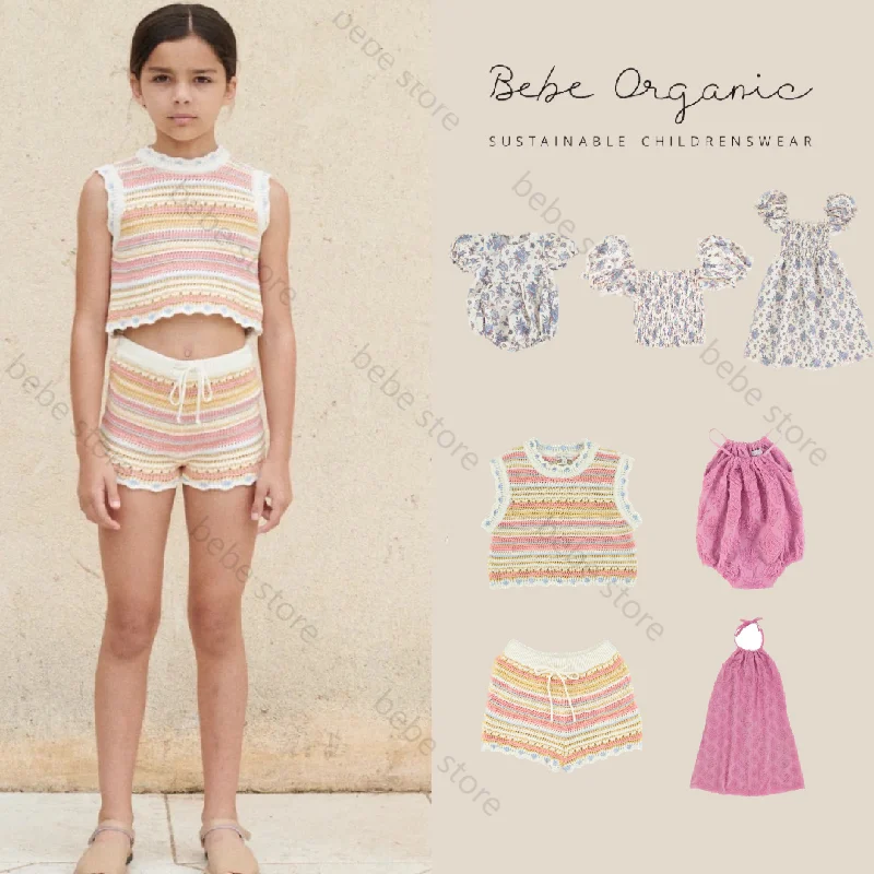 

Bebe organic 24SS новый детский комплект с вырезами и юбкой и вязаными комплектами