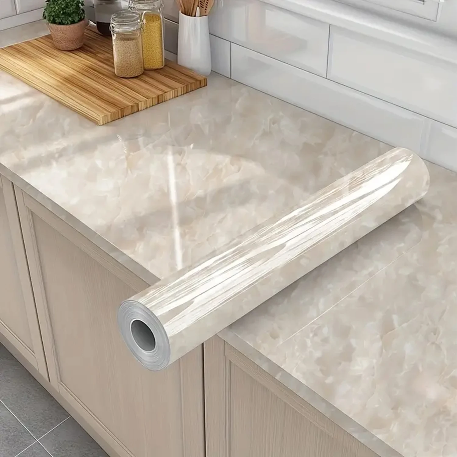 Marble Self-Adhesive Kitchen Film - Oil Proof, Waterproof Stove Backsplash Countertop Cabinet Tile Sticker, Easy Peel & Stick