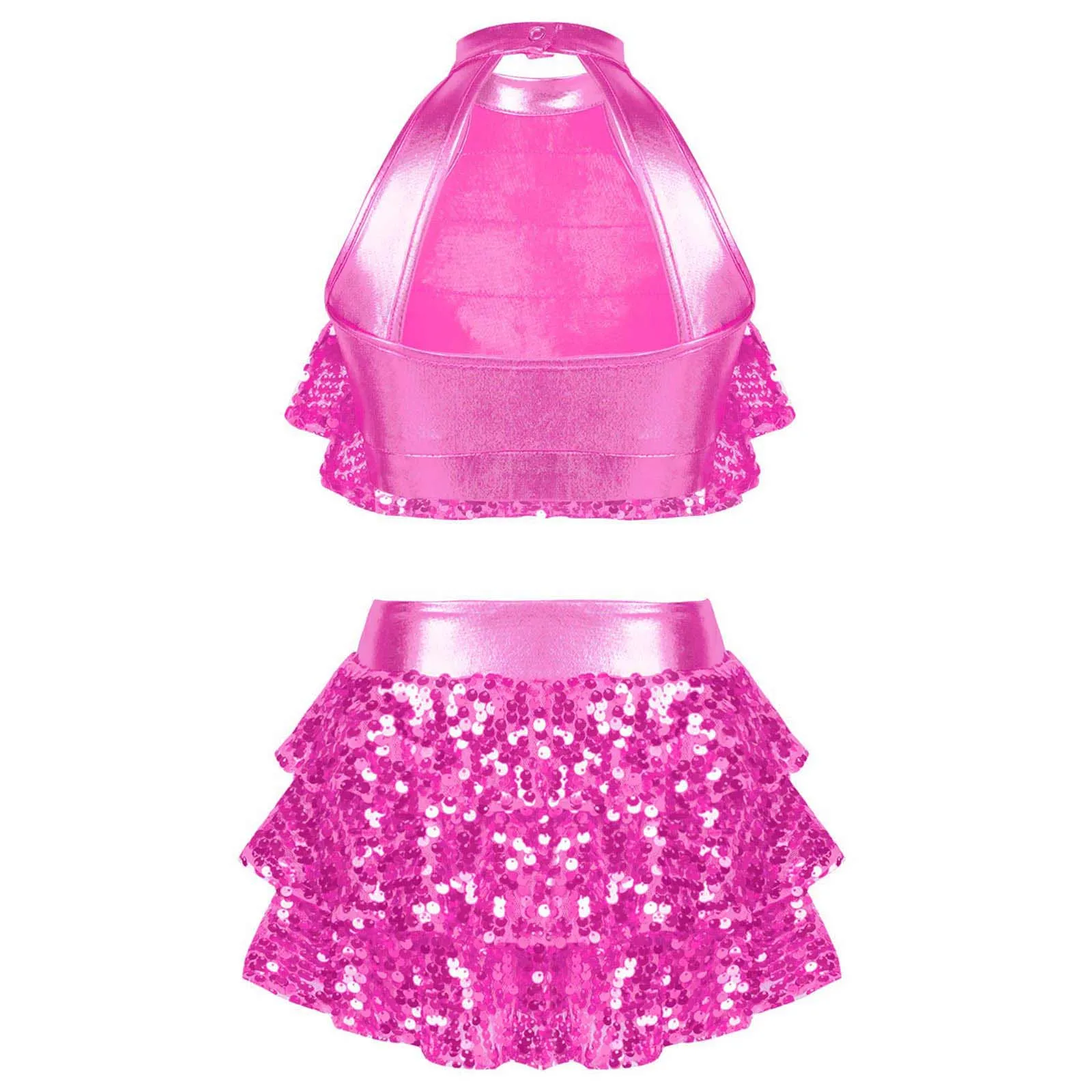 Kids Girls Sparkly Sequins Ballet Dance Outfits Modern Latin Jazz Dancing Performance Costume Ballroom Dancewear Crop Top Skirts ballet leotard ballet dress ballet skirts girls dance costumes tutu skirt