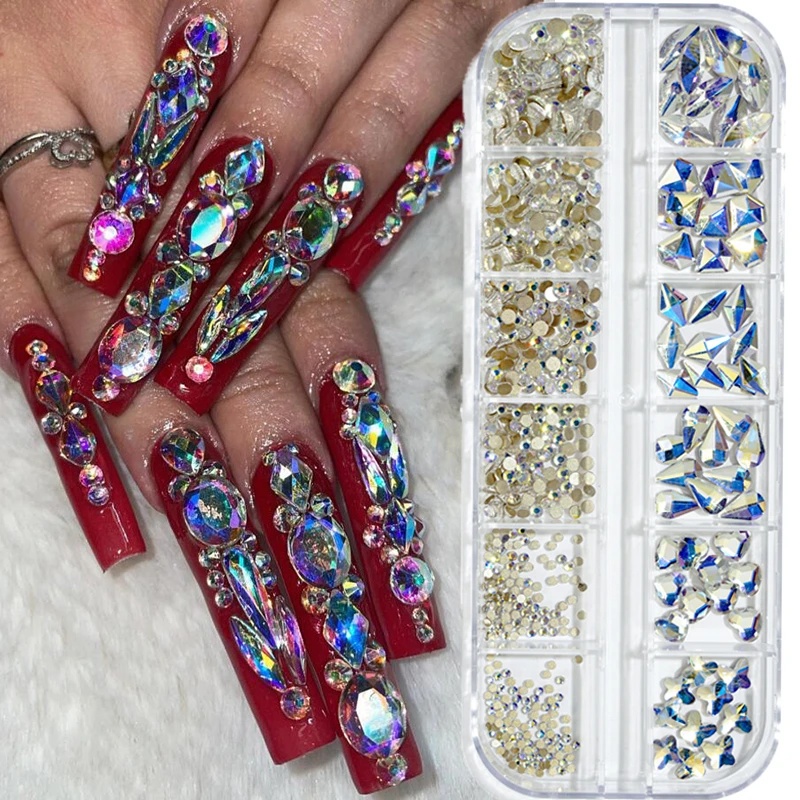 2000Pcs Gold Champagne Nail Rhinestones Crystals Gems Multi Shaped Sized  Nail Beads Glass Gems Stones Nail Crystals Rhinestones with Pen for Nail  DIY