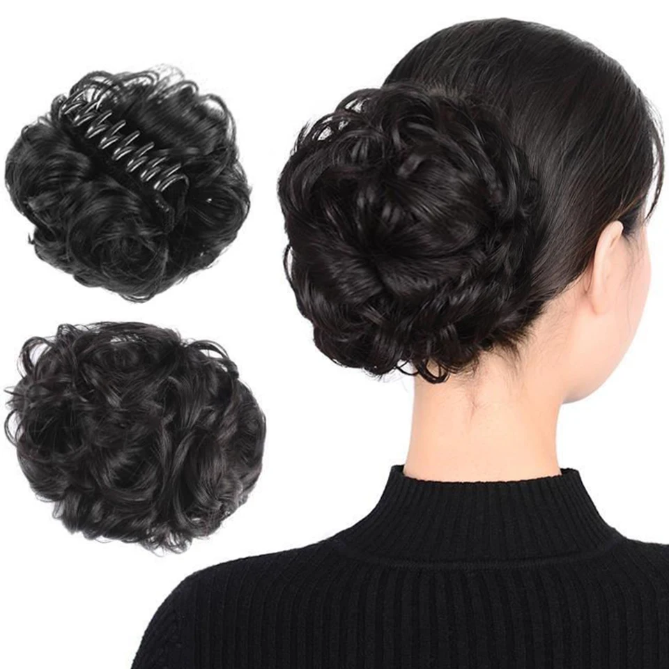 Hair Bun Extensions Hair Claw Clip Messy Curly Short Synthetic Hair Extension Chignon Donut Roller Bun Wig Claw Clip In Hairpiece for Women