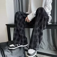 Men's Plaid Casual Pants Spring Autumn plus Size Loose Korean Style Versatile Wide Leg Corduroy Trousers