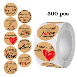 500pcs Roll Kraft Round Thank You Self - Adhesive Stickers - Personalized Labels (Style B)