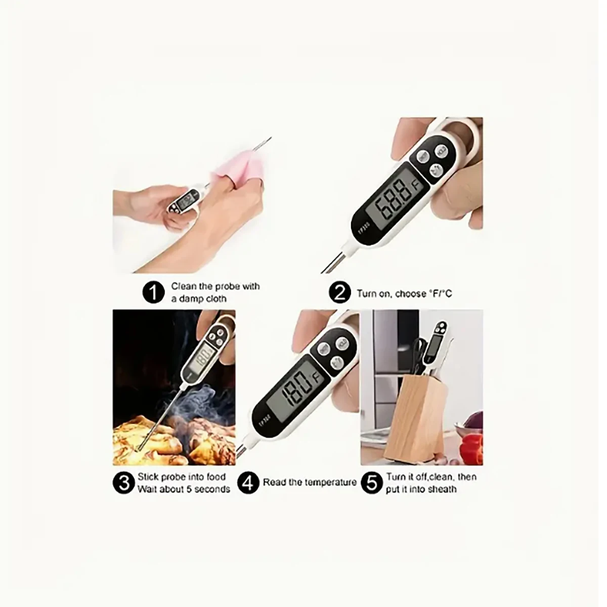 High-precision digital pen thermometer is used for accurate temperature measurement in cooking, barbecue and food safety. 2