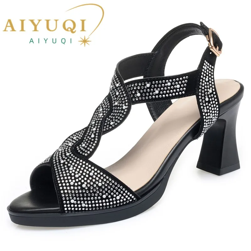 

AIYUQI Sandals Women 2024 New Fashion Summer Sandals Women Open Toe Rhinestone High Heels Roman Shoes Women
