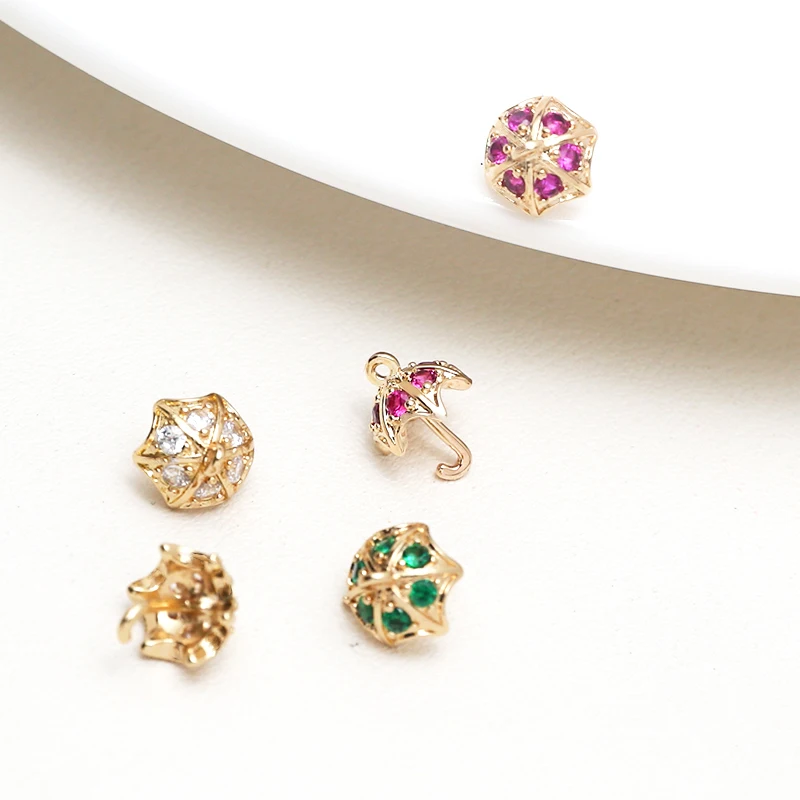 

4pcs 8*9mm copper plated gold inlaid with Zachary umbrella shaped pendant DIY hands as jewelry accessories for pearls