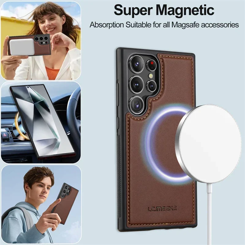 Magnetic Leather Wallet Phone Case with Lanyard Cover