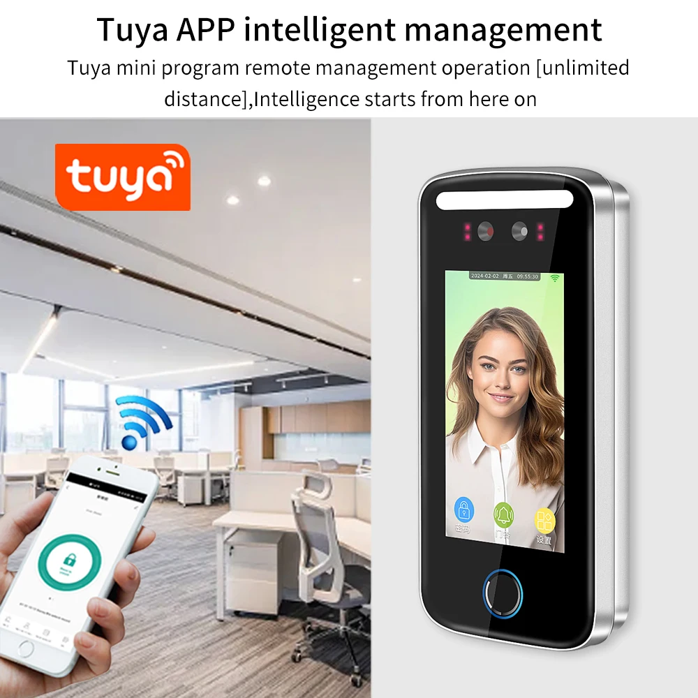 Tuya APP Wifi Facial Recognition Device TCP USB Staff Face Time Attendance for Office Building Property Construction