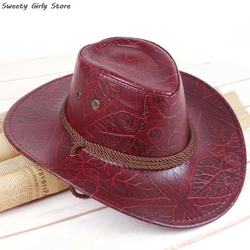  - Cowboy Knight Hat Western Sun Hats Women Men Leather Caps Gentleman Jazz Vintage Cap Large Grassland Gorras Summer Autumn Visors