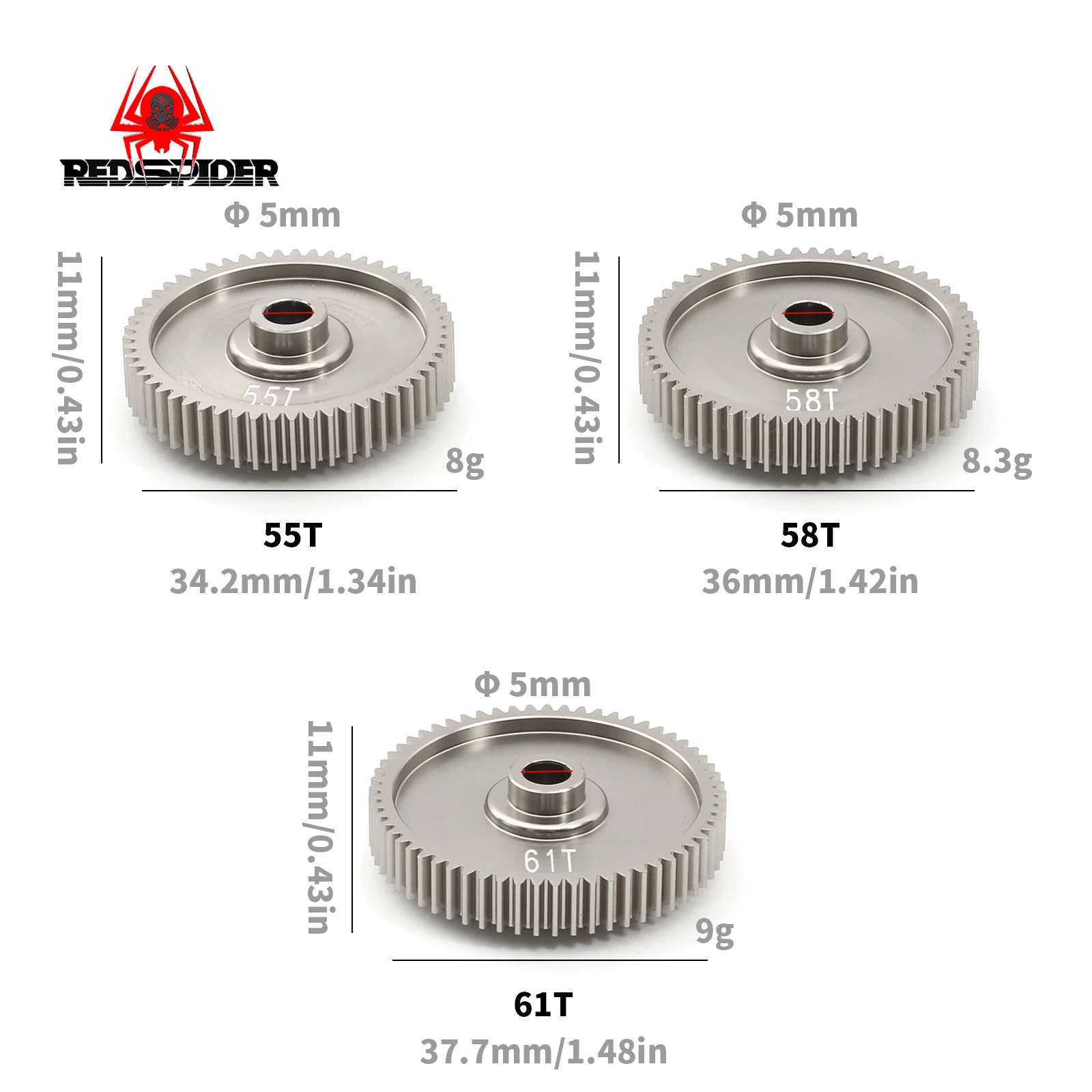Jeu De Pignons Haute Vitesse Aluminium 55T + 58T - Pour Tamiya TT01 1/10 RC - Neuf