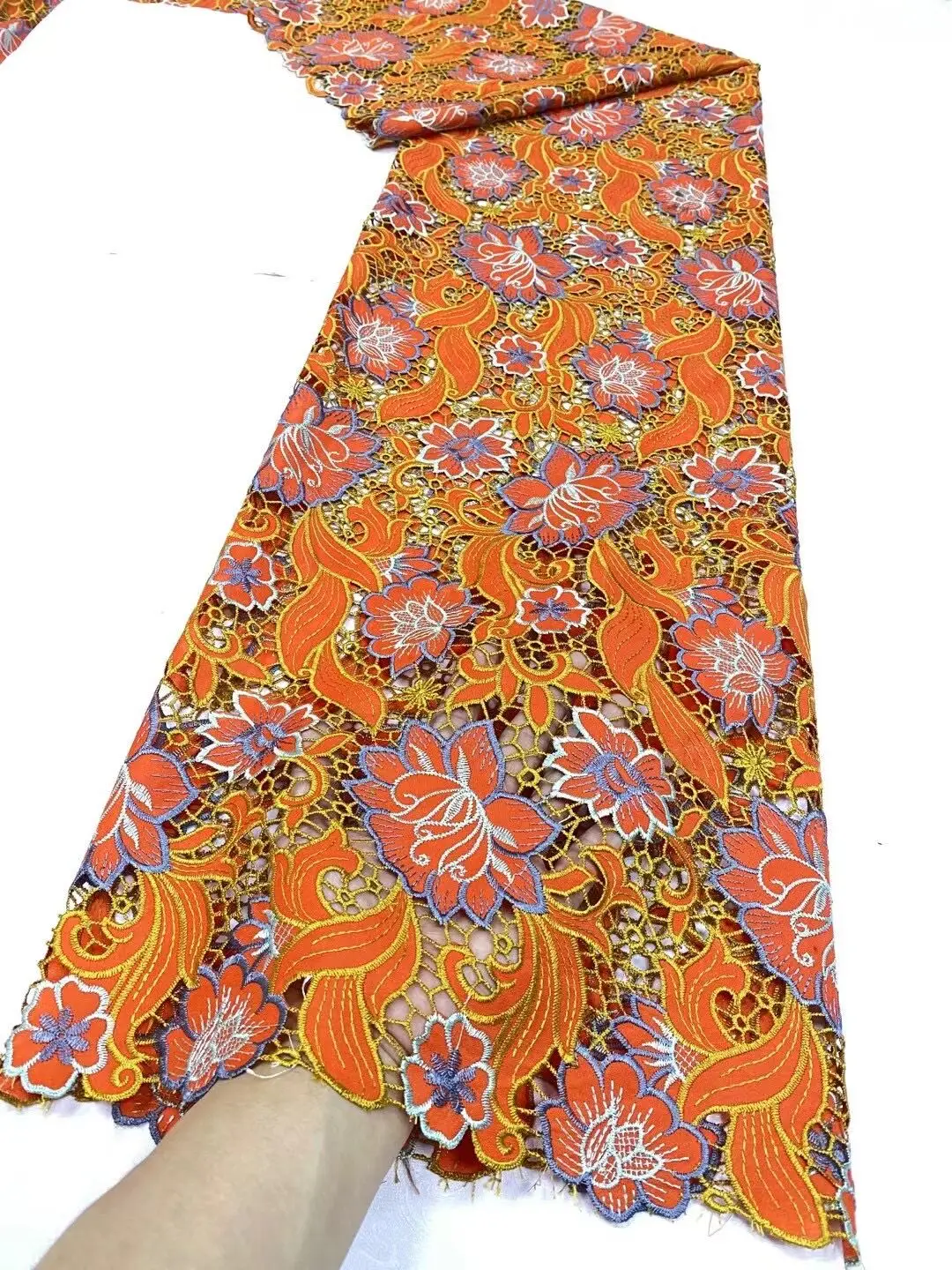 

Nigerian Embroidery Lace Fabric,African,Cotton Fabrics By The Meter,High Quality,Flower,Linen,Wedding Dress,Tulle,2024,5 Yards