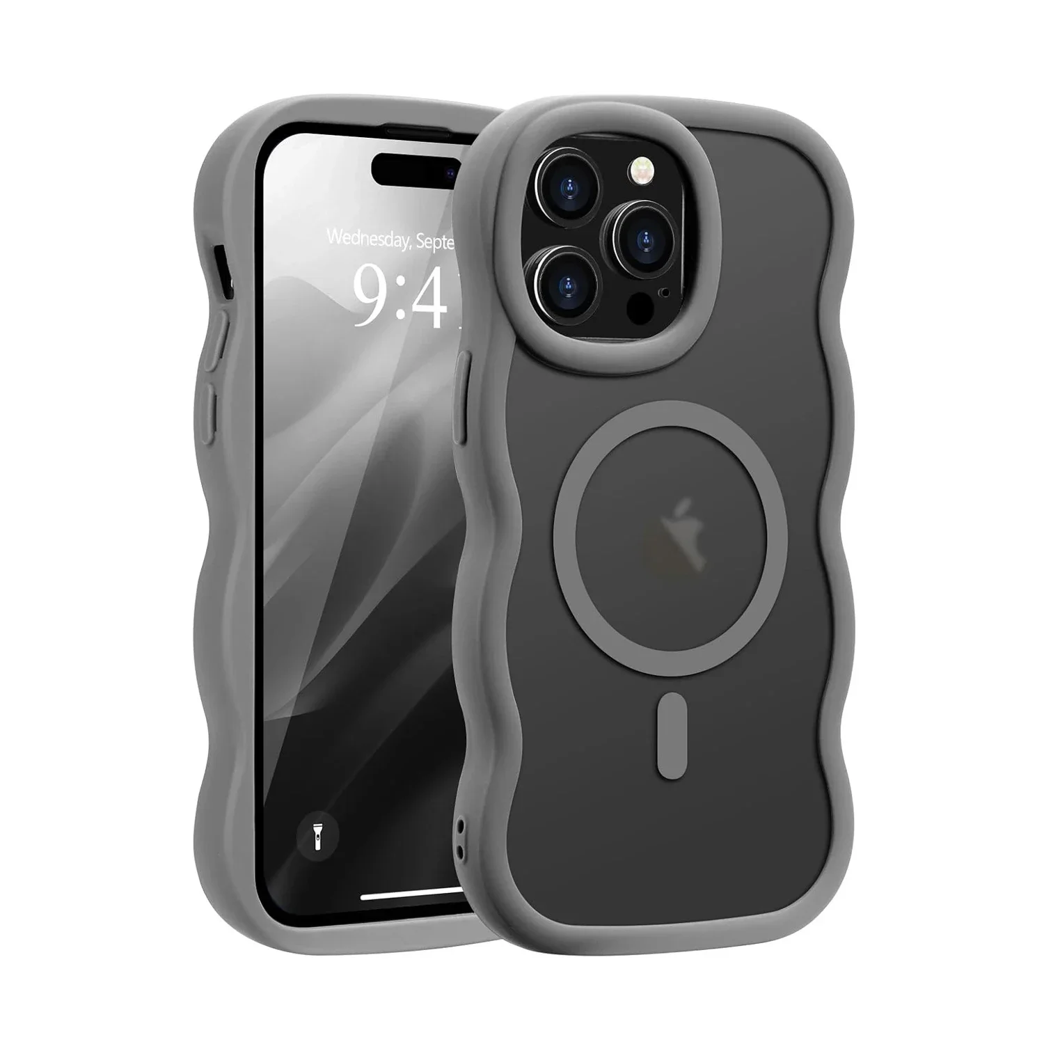 Luxury Wavy Frame Translucent Magnetic Shockproof Phone Case with Wireless Charging Capability