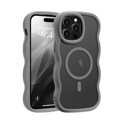 Luxury Wavy Frame Translucent Magnetic Shockproof Phone Case with Wireless Charging Capability - iPhone 17 Pro (Gray)