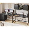 Corner Computer Desk, Reversible L Shaped Computer Desk with Fabric Drawers and Power Outlet, Gaming Desk with Led Lights, Hutc 2