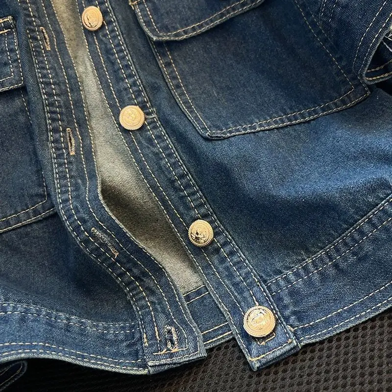 Streetwear Women's Denim Jackets Short Sleeve Summer Jean Jacket Outwear Ropa Mujer Fashion Retro Vintage Coat Cropped Tops - 3