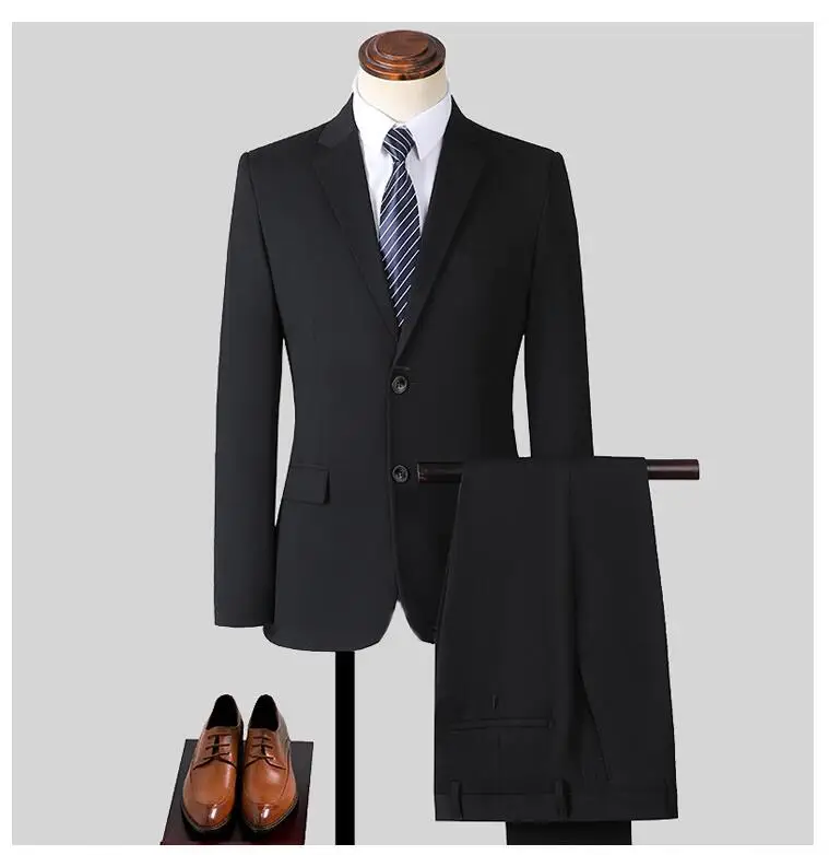 Men's S-10XL Business Formal Suit Solid Color (Jacket +Trousers) Bridegroom Best Man Simple Elegant Fashion Job Interview