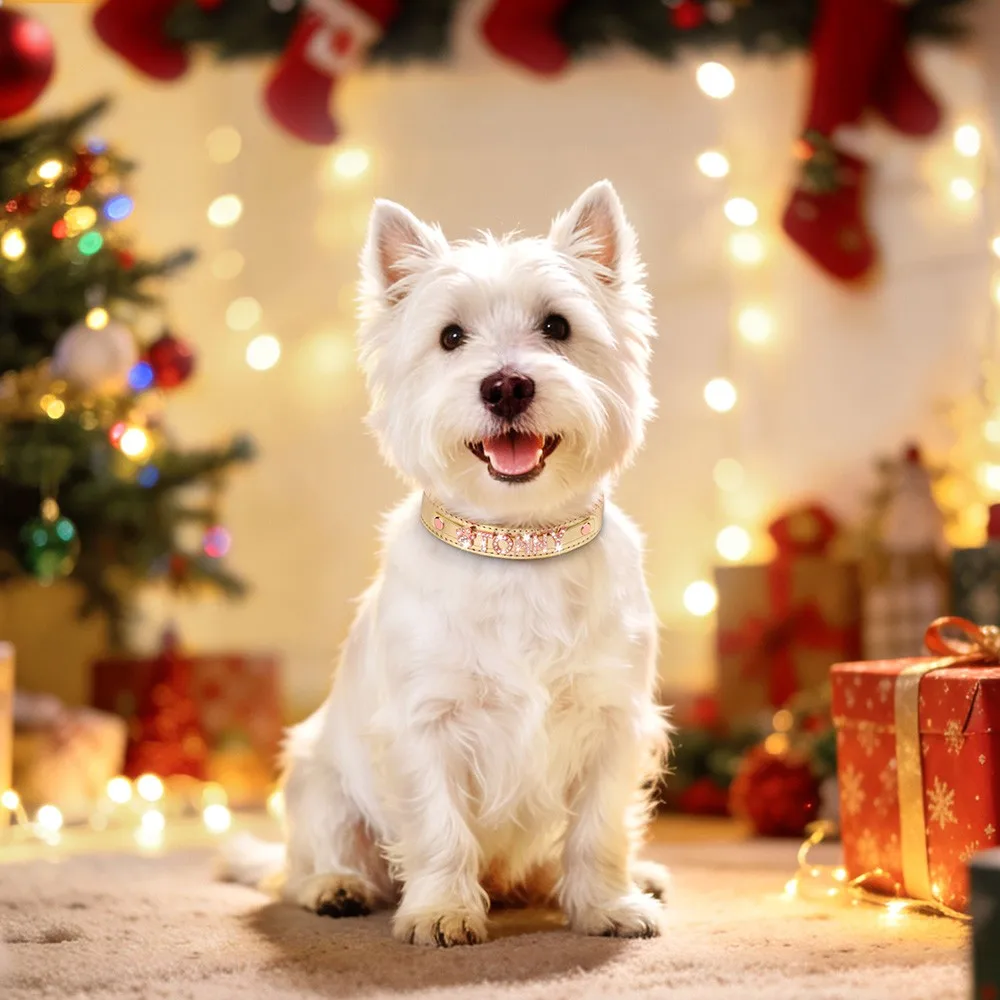 Personalisiertes Hundehalsband aus glänzendem PU-Leder mit roségoldenem Namensschild und Anhänger, verstellbare Haustierhalsbänder für kleine und mittelgroße Hunde – Detail 8