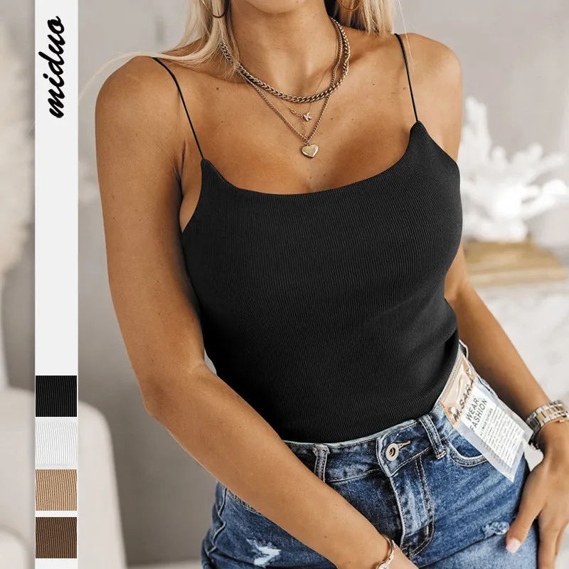 

New summer ribbed knit camisole small tank top versatile sexy Slim bottoming women's clothing