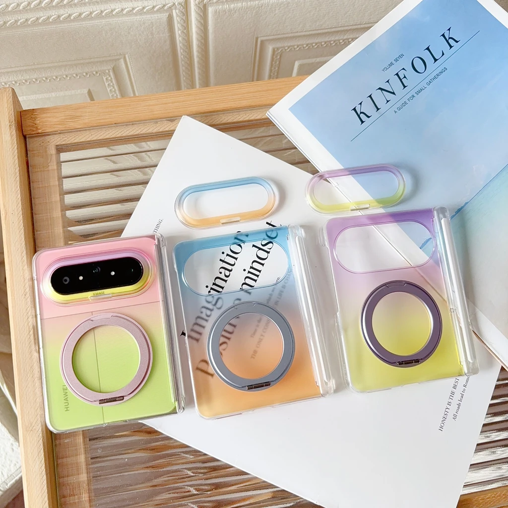 Fashion Simple Transparent Gradient Rotatable Stand Shockproof Protective Phone Case
